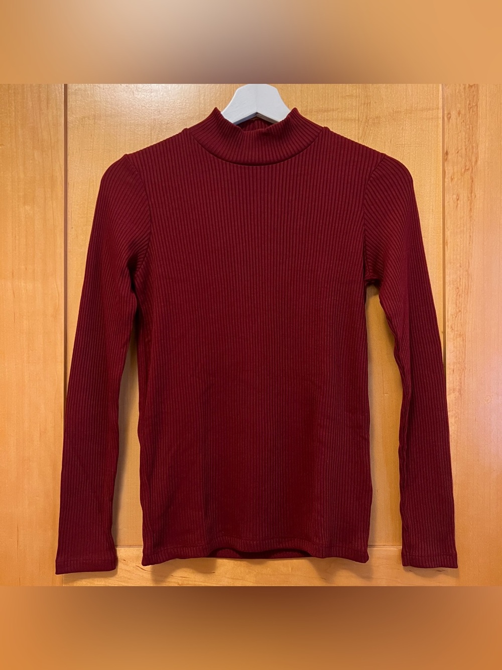 UNIQLO Women Ribbed Mock Neck Long Sleeve | Red